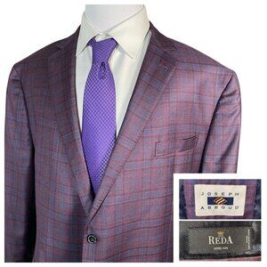 Joseph Abboud Reda Sport Coat 51R 52R Italian Super 130s Wool Purple Check Plaid